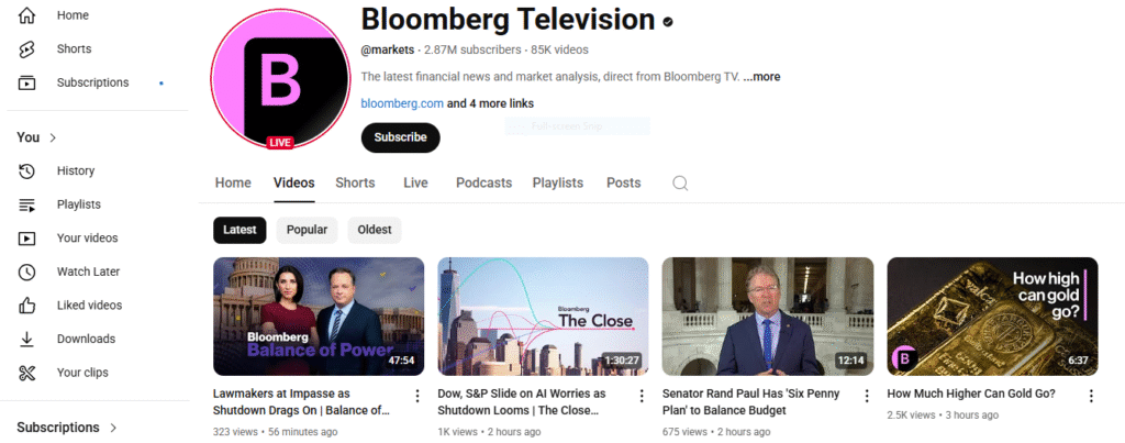 Bloomberg YouTube Videos for Forex Updates (DayTradersDiary)